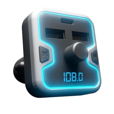 Car and Driver Bluetooth 5.0 FM Transmitter Charger, Dual USB-A and USB-C Lighter Adapter, Triple-Port Design with Fast Charging, Compatible with Mobile Alexa, Siri, and Google Assistant