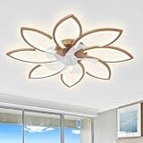 Bella Depot 35" Bladeless Flower Ceiling Fan Low-Profile Flush Mount Ceiling Fan with Lights and Remote Dimmable 3 Color 6 Speeds for Bedroom Girls (Gold-8head)