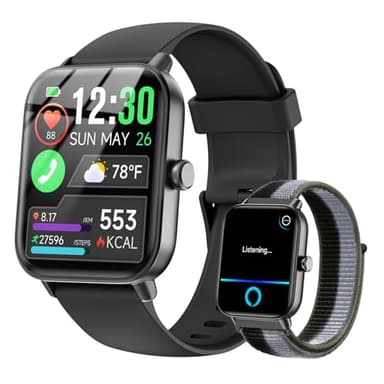 Smart Watches for Women/Men, Smart Watch for Android Phones and iPhone Compatible, Alexa Built-in, 1.8" Fitness Watches for Women, IP68 Waterproof /Bluetooth Call, Heart Rate/Sleep Monitor, Black