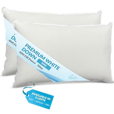 East Coast Bedding Medium Density White Duck Down Pillow – Balanced Support for Back Sleepers – 600 Fill Power, 400 TC Cotton Shell – King Size, 20"x36" (2 Pack)