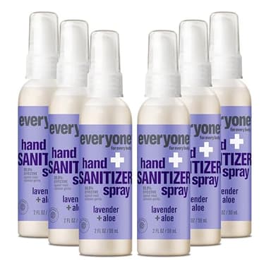 Everyone Hand Sanitizer Spray, 2 Fl Oz (Pack of 6), Lavender and Aloe, Made with Sugarcane Derived Alcohol with Essential Oils, 99% Effective Against Germs TSA friendly