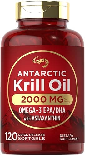 Carlyle Antarctic Krill Oil 2000 mg 120 Softgels | Omega-3 EPA, DHA, with Astaxanthin Supplement Sourced from Red Krill | Maximum Strength | Laboratory Tested