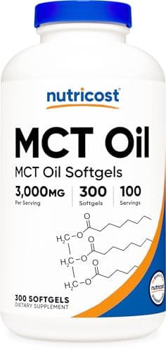 Nutricost MCT Oil Softgels 1000mg, 300 SFG (3,000mg Serv) - Great for Keto, Ketosis, and Ketogenic Diets