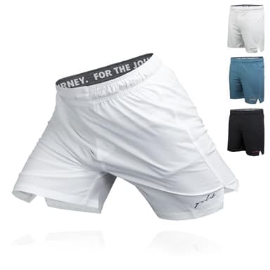 Gold BJJ Airflex Jiu Jitsu Shorts - Fight Short for No Gi, Wrestling, MMA & Boxing (White, Large)