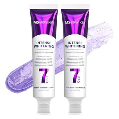 MSDRWIKEY 2-Pack Popping 7-Pro Whitening Toothpaste | Deep Whitening & 7 Probiotics for Oral Health | Purple Beads for Extra Freshness | Fluoride-Free