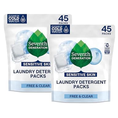 Seventh Generation Laundry Detergent Packs, Free & Clear, 90 Loads (2 pouches, 45 Ct EA)