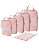 BAGSMART Compression Packing Cubes for Travel, 6 Set Travel Packing Cubes for Suitcases, Compression Suitcases Organizers Bag Set for Travel Essentials, Lightweight Packing Organizers Baby Pink