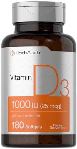 Horbäach Vitamin D3 1000IU (25mcg) Softgels | 180 Count | High Potency Formula | Non-GMO & Gluten Free Supplement