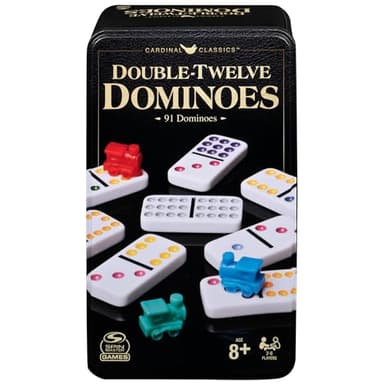 Spin Master Games, Cardinal Classics Double 12 Dominoes Set in Storage Tin, Family Board Games, 2-6 Players, for Ages 8 & Up