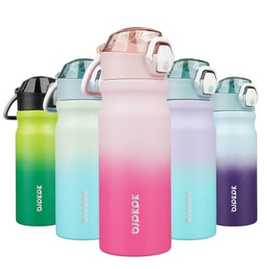 BJPKPK 18oz Insulated Water Bottle with Straw Stainless Steel Double Wall Water Bottles BPA Free Leak Proof Thermal Flask with Lockable Flip Lid and Soft Silicone Spout,Cherry Blossom