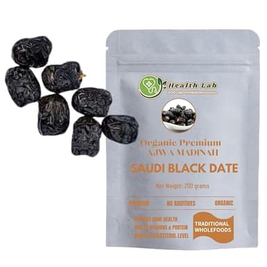 Health Lab Organic Premium Saudi Ajwa Madinah Black Dates, 200 grams, No Additives