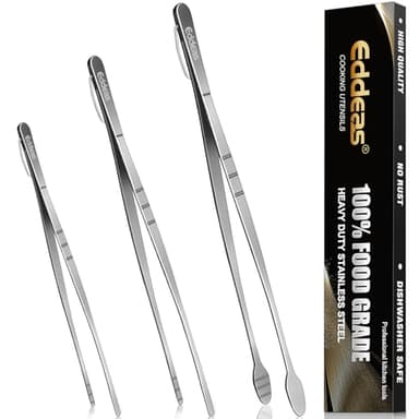 Eddeas Kitchen Tweezers Tongs, Cooking Tweezers Stainless Steel - 3 Size 12'' 10'' & 8 inch Ideal for Meat, pasta, plating and pinching delicate small pieces of food, Set of 3