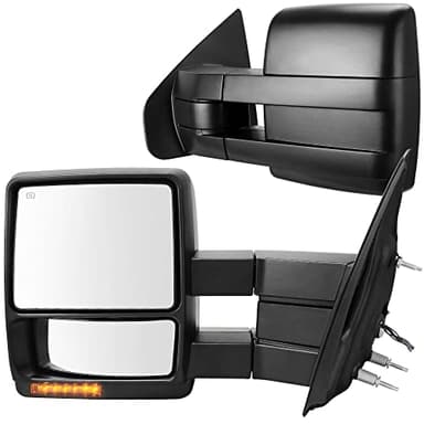 AUTOSAVER88 Towing Mirrors Compatible with 07-14 Ford F150 Truck, Trailer Tow Mirrors w/Power Electric Controlling Heated Glass Turn Signal and Puddle Lamp, Manual Telescoping and Folding Side Mirror