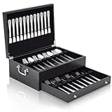 DoubleFill Leather Silverware Storage Box Flatware Storage Case, Leather Silverware Chest with Drawer for Silver, Storing Fine Flatware and Utensils(2 Layer)