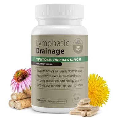 Lymphatic Drainage Capsules Natural Herbal Supplement for Immune Health & Fluid Balance, with Echinacea, Dandelion, and Burdock 60 Capsules