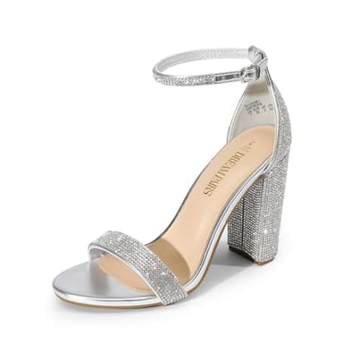 DREAM PAIRS Women's Hi-Chunk High Heel Pump Sandals,Size 8,Silver-Rhinestone,HI-CHUNK-1