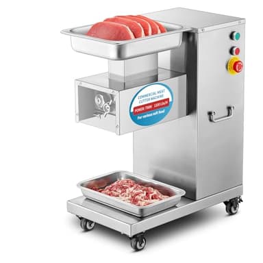Meat Cutter Machine Commercial, Fresh Meat Slicer with 3 mm 2 Blades Removable, Meat Cutter with 1200Lbs/H 110V Stainless Steel