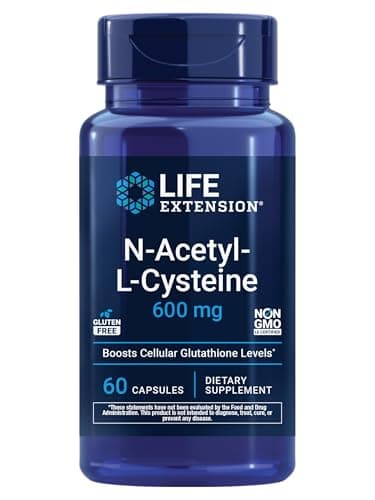 Life Extension N-Acetyl-L-Cysteine (NAC), Immune, Respiratory, Liver Health, NAC 600 mg, Potent antioxidant Support, Free-radicals, Easy to Absorb, 60 Capsules