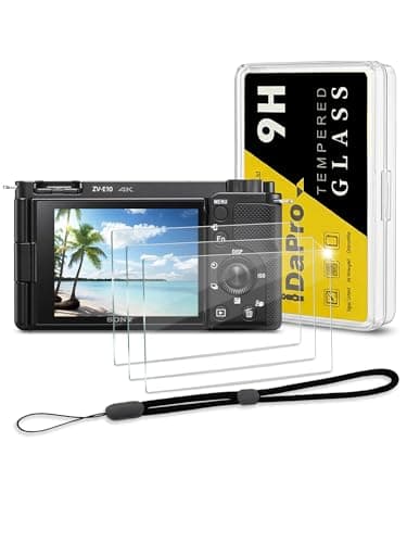 iDaPro Screen Protector for Sony Alpha ZV-E10 ZVE10 & Hand Lanyard [3+1 Pack] Tempered Glass Easy Installation