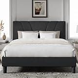 Novilla King Size Bed Frame with Adjustable Headboard Platform King Bed Frame Linen Fabric Upholstered Headboard, No Box Spring Needed, Noise-Free, Wooden Slats Support, Easy Assembly, Dark Grey