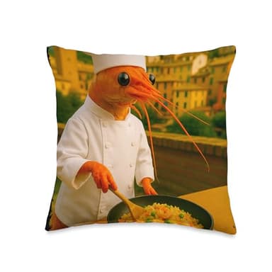 Funny Shrimp Chef Cooking Shrimp Fried Rice Meme Brainrot Throw Pillow