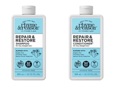 Rhyme & Reason Repair and Restore Shampoo & Conditioner Combo. 13 Fl. Oz. Each bottle. For Dry Damaged Hair. Hydrate Repair. Vegan Cruelty Free., Clear