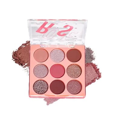 9-Color Rose Nude Brown Eyeshadow Palette – Matte Shimmer Glitter Mauve Pink Burgundy Eye Shadow Kit, High Pigment Blendable Long-Lasting Warm Neutral Soft Glam Makeup Palette for Daily Wear & Travel