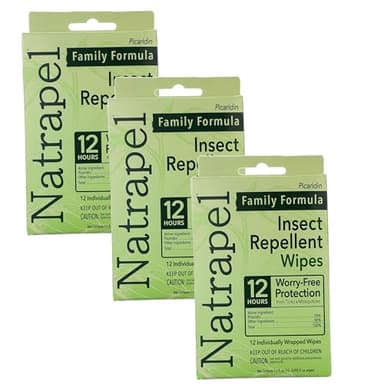 Natrapel Tick & Insect Repellent Wipes - Bug Spray with 20% Picaridin - Family Protection Against Mosquitoes, Ticks & More - Up to 12 Hours of Protection - 12 Wipes (3 Pack)