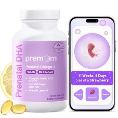 Premom Prenatal DHA Fish Oil: Triglyceride Omega 3 with 470mg DHA, 200mg EPA + 400 IU VIT D3 Supplement - Fertility Support for Women - Globally Sourced from Wild Caught Fish