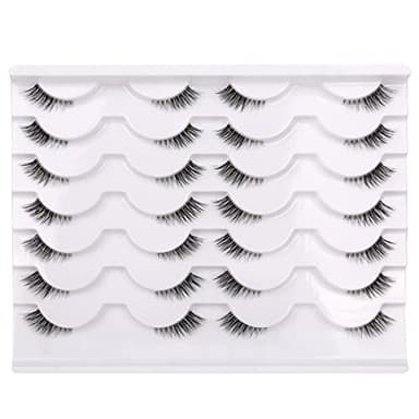 Half False Eyelashes with Clear Band Wispy Cat Eye Look Natural Short Small 3/4 Accent Lashes Faux Mink Fake Eyelash Strips 14 Pairs Pack