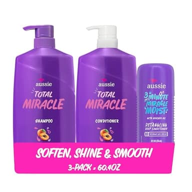 Aussie Total Miracle Hair Care Bundle: Shampoo, Conditioner, and 3 Minute Deep Treatment with Apricot & Macadamia Oil, Paraben-Free for Damaged Hair, 26.2 & 8 Fl Oz