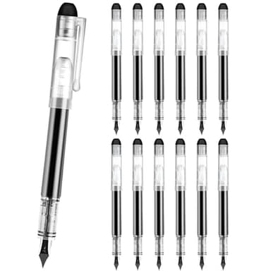 Karhood Disposable Fountain Pens for Writing - Fine Point Nib, Pack of 12, Black