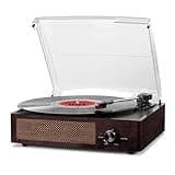 Bluetooth Vinyl Record Player,3-Speed Turntable with Stereo Speakers Vintage Phonograph Record Player, with RCA Line Out AUX in Headphone Jack (Brown)