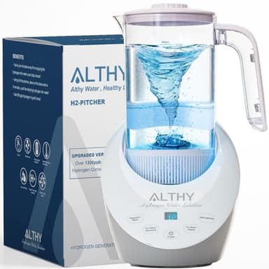 ALTHY Hydrogen Water Generator Pitcher Machine SPE&PEM Dual Chamber Electrolysis Technology, Balanced PH Levels and Filtered with Calcium Sulfite, BPA Free Jug