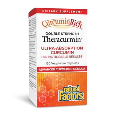 Natural Factors CurcuminRich Double Strength Theracurmin - Antioxidant Support Supplement with Curcumin - Dietary Supplement Aids Muscle & Joint Health - 120 Vegetarian Capsules (120 Servings)