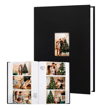 XFveiwoo Photo Album 4x6 450 Photos with Writing Space,4 x 6 Photo Book Linen Cover with Front Window, 4x6 Picture Album 450 Photos Photo Album Book for Wedding Kids Travel Family Baby Pictures, Black