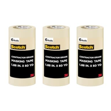 Scotch Painter's Tape Contractor Grade Masking Tape, (6 Rolls per Pack/3 Pack), 1.88 in x 60.1 yd, Holds to Surfaces for Up to 3 Days, Interior & Exterior Use (2020-48TP6) 18 Count