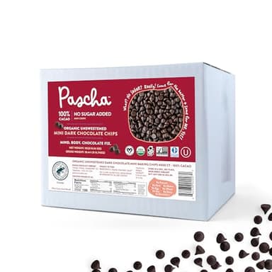 Pascha Organic 100% Cacao Mini Baking Chips - Unsweetened Dark Chocolate - Sugar-Free, Keto, Vegan Baking Chocolate - Single Ingredient, Rainforest Alliance Certified - Allergen-Free, (10 lbs)