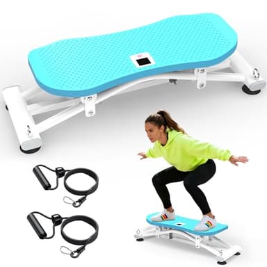 KINMAC Indoor Ski Simulator with Resistance Bands - Balance Board Home Gym Sliding Machine for Full-Body Cardio, Non-Slip Base, Core & Leg Workout Trainer-Blue
