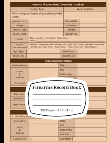 Firearms Record Book: Record Keeping Book for Tracking Gun Inventory, Maintenance & Transfers