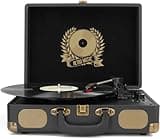 Vinyl Record Player Bluetooth 3-Speed Portable Vintage Suitcase with Built-in Speakers, RCA Line Out AUX in Headphone Jack Vintage Turntable, Black