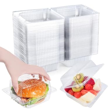 DJKYT 100 Pack Clear Clamshell Food Containers, Disposable Plastic Hinged Clamshell Take Out Container with Lids, To Go Food Containers for Dessert, Hamburger, Cakes Slice, Cookies, Salads, Snacksetc