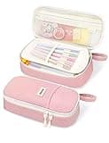 SUNEE Cute Pencil Case, Aesthetic Pen Pouch, Colored Large Pencil Bag with Zipper, Kawaii Stationery Storage and Organizer, Pink School Supplies for Teen and Adult Girls