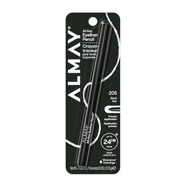 Almay All-Day Eyeliner Pencil, Hypoallergenic, Cruelty-Free, Oil-Free, Fragrance-Free, Ophthalmologist Tested, Long Wearing and Water Resistant (Packaging May Vary), 205 Black, 0.01 oz