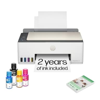 HP Smart Tank 5103 Wireless All-in-One Ink Tank Printer, Scanner,2 Years of Ink, 100 Sheets of Photo Paper Included, Cartridge-Free, Refillable, AI-Enabled (5D1B2A)