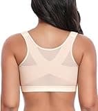 HACI Women's Front Closure Posture Bra Full Coverage Back Support Wireless Comfy Unpadded(Beige,42C)
