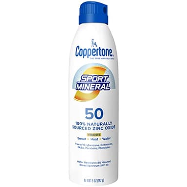Coppertone SPORT Mineral SPF 50 Sunscreen Spray | Zinc Oxide Sunscreen | Water Resistant | 5oz