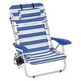 SONGMICS Beach Chair, Folding Camping Chair, Portable Outdoor Chair, 331 lb Capacity, Carry as a Backpack, with Adjustable Backrest, Headrest, Armrest, 2 Side Pockets, Blue and White UGCB62BU