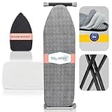 Tidy Zebra Extra Sturdy Compact Ironing Board Full Size - European Made Iron Board with Extra Thick Sturdy Legs That Will NOT Shake – Non Slip Iron Table with Metal Hook, Iron Rest & Mesh Included!