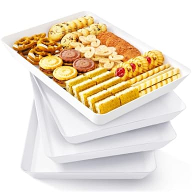 Lifewit Plastic Serving Tray for Party Supplies, 4 Pcs White Trays for Serving Food, Reusable Platters for Catering, Snack, Fruit, Charcuterie, Appetizer, Hosting Essentials, BPA Free